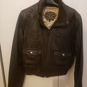 Leather bomber jacket brown